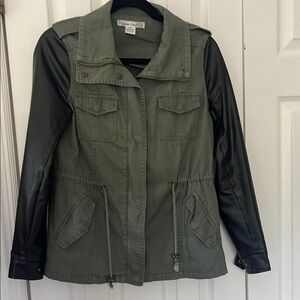 Sans Souci Green and Black Utility Jacket with Fitted Waist